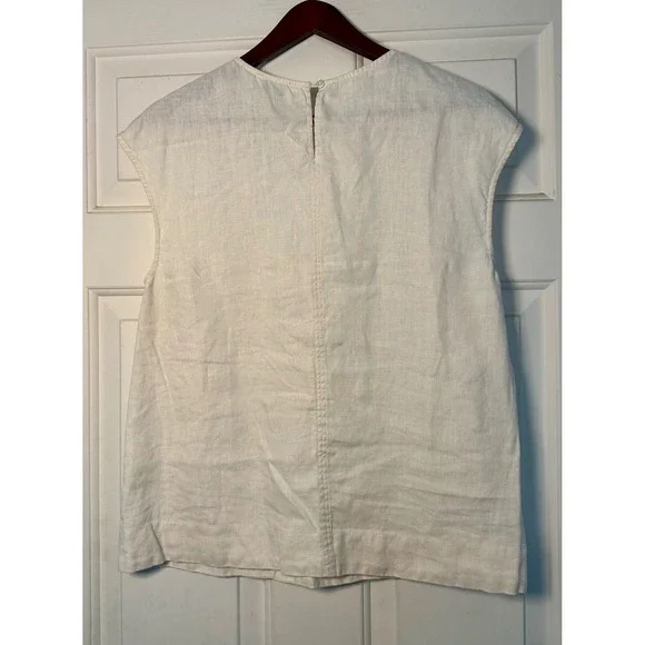 DISSH Women Cream 100% Linen Sleeveless Round Neck Blouse Top US 4 Natural Boho - Picture 4 of 4